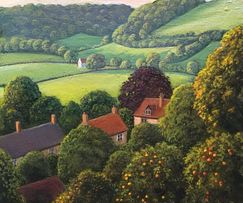 Apple trees and rooftops. North Wootton